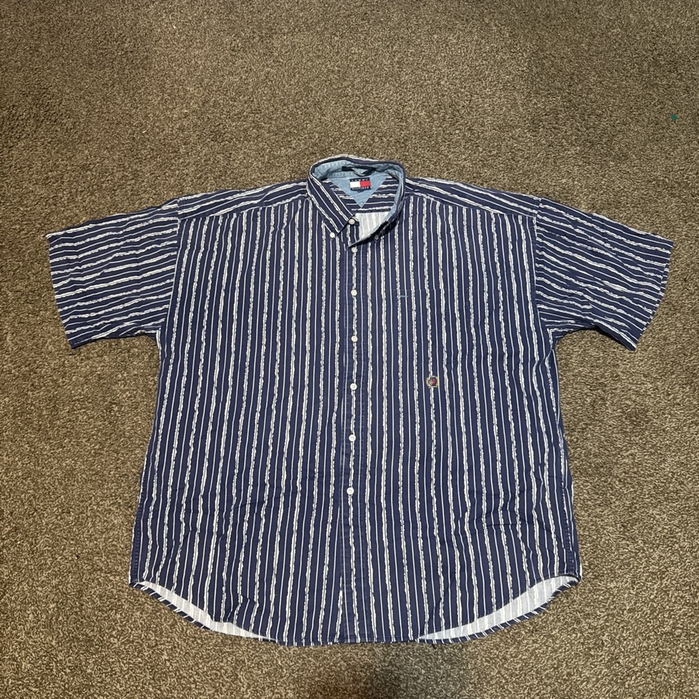 Tommy Hilfiger Navy and White Striped Shirt